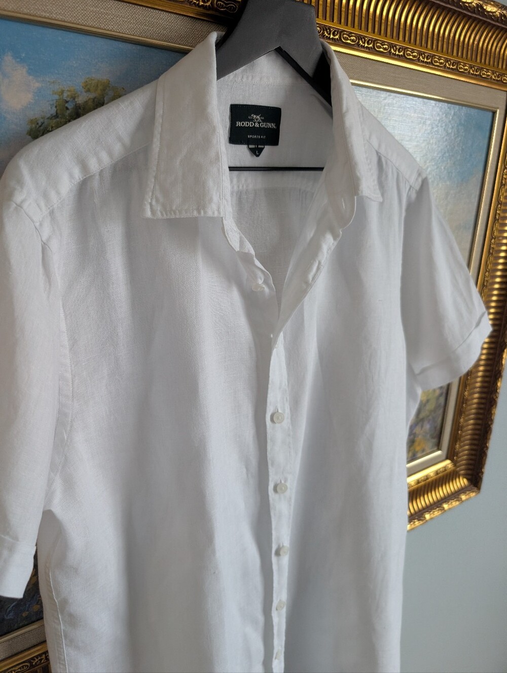 Rodd & Gunn White Short-Sleeve Linen Button-Down Shirt